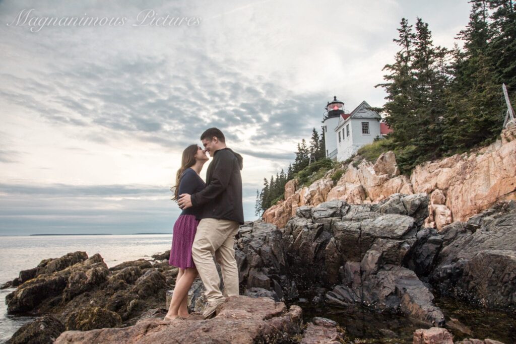kate storm and jeremy storm at Bass Harbor Head Light, Acadia National Park